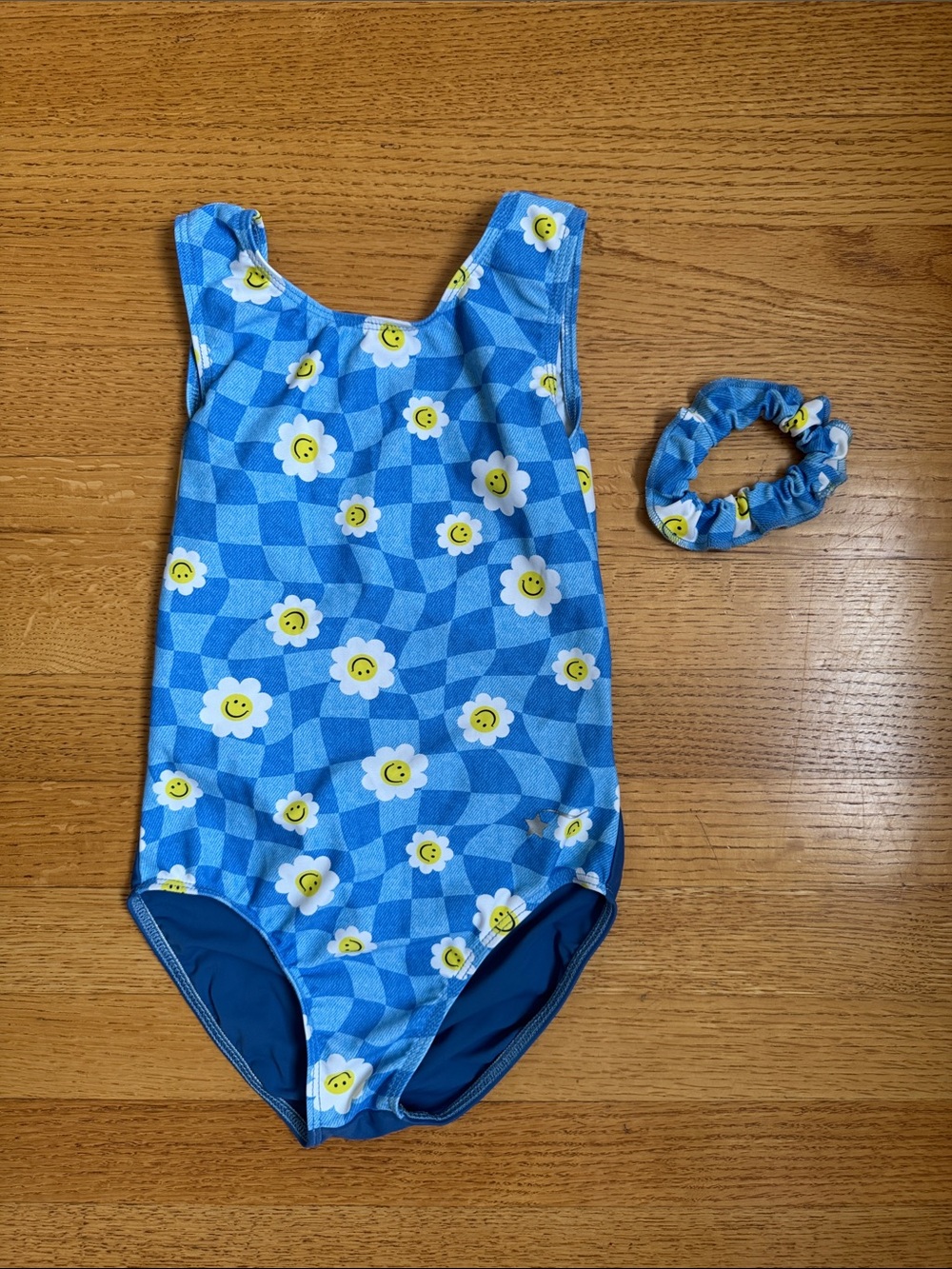Destira Kids Blue Daisy Gymnastics Leotard with matching Scrunchie